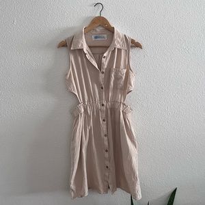 Tan Collared Dress w Cut-Outs
